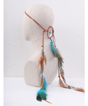 Bohemian Dreamcatcher Feather Headband with Blue and Brown Tassel - Women's Gypsy Headpiece - Buy Online on GoSupps.com