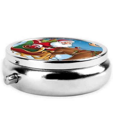 Merry Christmas Pattern Round Pill Box | 3 Compartment Portable Travel Medicine Organizer | Mini Decorative Pocket Vitamin Holder - Buy Online on GoSupps.com