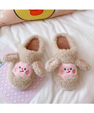 Diabetic Slippers Cute and Comfortable Cotton Slippers Plush Warm Confinement Shoes-Brown_36-37 Anti-Skid Rubber Sole Brown 5-6 US