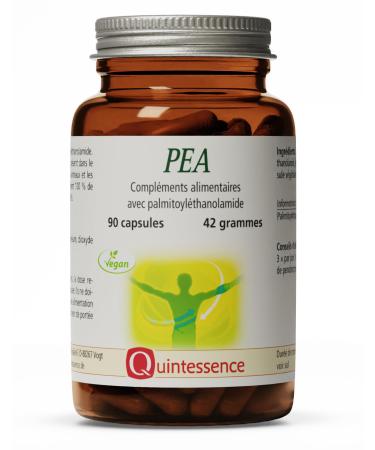 PEA 90 capsules 400 mg of Quintessence palmitoylethanolamide 100% pure PEA without additives highly dosed at 400 mg per capsule vegan produced in Germany