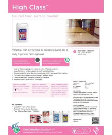 Evans High Class Perfumed Neutral Hard Surface Cleaner 5 L Bottle - Buy Online on GoSupps.com