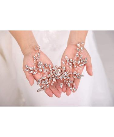 Deniferymakeup Rose Gold Bridal Hair Comb Sparkly Rhinestones Wedding Hair Comb Pearl Bridal Headpiece Rose Gold Hair Accessories for Women and Girls (Rose Gold) - Buy Online on GoSupps.com