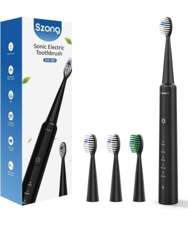 Sonic Electric Toothbrush with 4 Pack Brush Heads Rechargeable Electric Travel All-Round Cleaning elements care IPX7 toothbrush 60 Days Power Full-Automatic Black smart Sonic Toothbrush for Adult/Mens