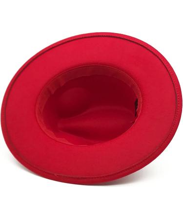 Qkrlamx Women's Black Wool Fedora Hat with Pearl Band - Wide Brim Classic Trilby Style in Red - Buy Online on GoSupps.com