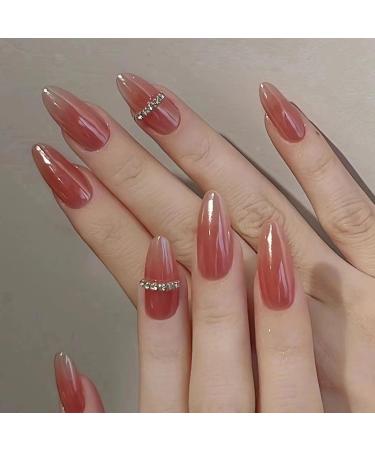 24 pieces of artificial nails almond false nails French pink coloring artificial nails press on nails ballerina acrylina acrylic full cover fingernails nails to stick on for women and girls
