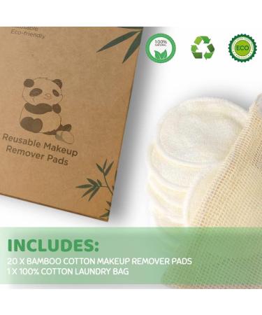Reusable Makeup Remover Pads Set - 20 Organic Bamboo Cotton Rounds & Cotton Laundry Bag | Eco-Friendly Washable All Skin Types - Buy Online on GoSupps.com