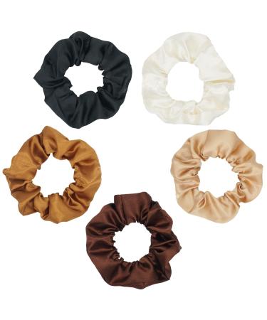 Unifinds Small Scrunchies for Hair Silky Satin Scrunchie Pack Hair Ties Elastic Hair Bands Ponytail Scrunchie Holder Scrunchy Accessories for Women Girls Toddler Kids Black / Brown / Beige (5pcs)