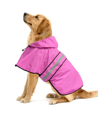 Ezierfy Reflective Dog Rain Coat - Waterproof Adjustable Pet Rain Jacket, Lightweight Dog Hooded Poncho Raincoat for Small to X- Large Dogs and Puppies (Pink, Large) Pink Large