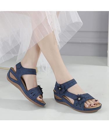 XTZYGLFD Women's Summer Floral Wedge Sandals - Comfortable Breathable Hook Loop Shoes - Blue - Size 7 UK - Buy Online on GoSupps.com