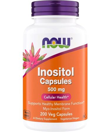 NOW Foods Inositol 500 mg Superior Myo Inositol Form for Healthy Membrane Function* Cellular Health* Support for Women* Kosher Suitable for Vegans - 200 Vegetarian Capsules (Pack of 1)