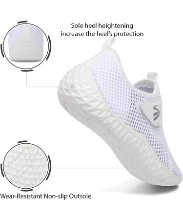Spesoul Water Sports Shoes - Quick Dry Barefoot Aqua Shoes for Beach, Pool, Surf, Yoga - White Mesh, 8 Women/6.5 Men - Buy Online on GoSupps.com