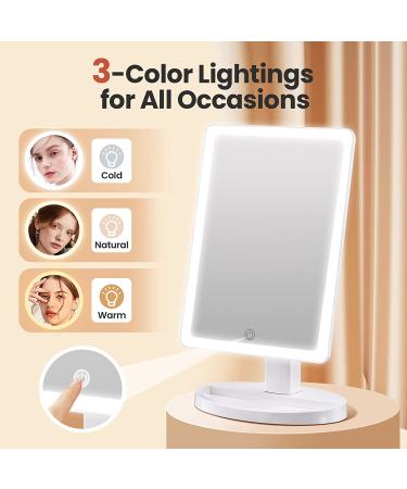 Portable SOKEA Lighted Makeup Mirror - 88 LED, 10X Magnification, 3 Lighting Modes, Perfect Women Gift - White - Buy Online on GoSupps.com