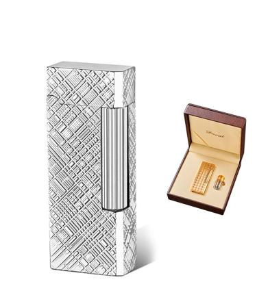 Mini Portable Metal Rechargeable Lighter Retro Classic Flip-Top Grinding Wheel Side-Slide Ignition Lighter Butane Torch Adjustable Flame Lighter Gift Men's Smoking Accessories Lighter( Silver