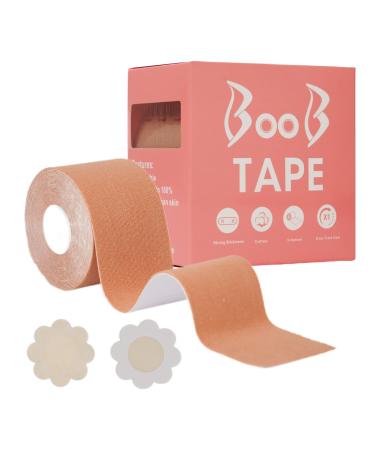 Boob Tape,Breast Sling for A-E Cups, Breathable Breast Support Tape, Waterproof and Sweatproof Athletic Tape Body Tape&10 Pcs Disposable Fashion Breast Patch (Beige)