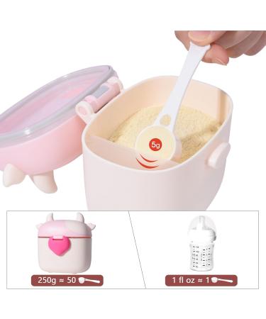 Bebamour Baby Milk Powder Dispenser Pot - 230G Formula Dispenser for Baby Snacks - 450ML Light Pink Cow Design - Buy Online on GoSupps.com