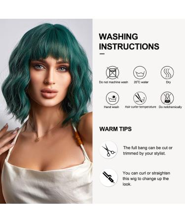 OUFEI Short Green Wavy Wig for Women - Synthetic Heat Resistant Hair for Daily Party & Cosplay - 13 Inches - Buy Online on GoSupps.com