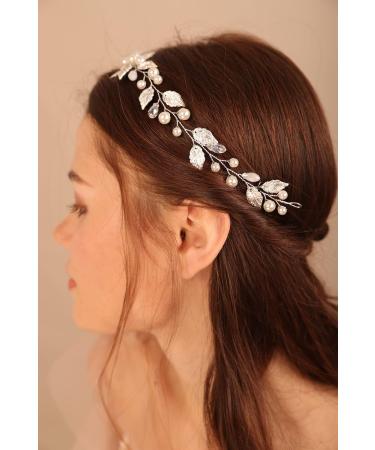Deniferymakeup Leaf Bride Wedding Hair Vine Pearl Headpiece Bridal Headband Wedding Hair Accessory for Women and Girls (Silver) - Buy Online on GoSupps.com