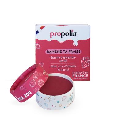 Propolia PROPOLIA - Tinted lip balm Strawberry - Repairs and nourishes dry and damaged lips - Honey Beeswax and Shea - 100% natural - Made in France - Pot 6g