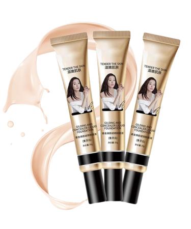 F V Concealer Foundation CC Liquid 30ml 24HR Matte Lightweight Long-Lasting Waterproof Foundation F V Concealer Foundation Base Makeup Moisturizing Liquid Full Coverage (2pcs 01+1pcs 02)