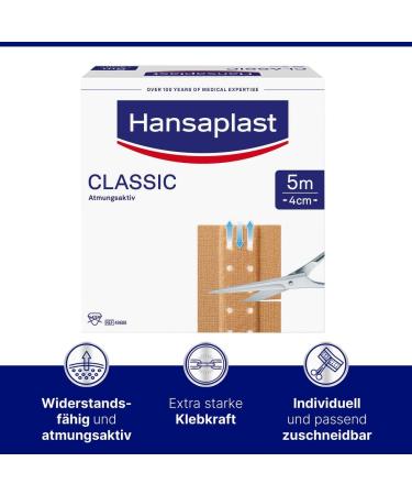 Hansaplast Classic Pflasters - Cutable Wound Plasters (5m x 4cm) | Extra Strong Adhesive Flexible & Breathable - 1 Pack - Buy Online on GoSupps.com