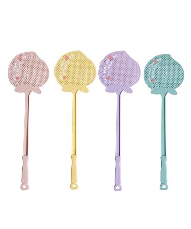 BAMFY 4 Pcs Fly Swatter Manual Flexible and Durable Plastic Fly Swat Set with Long Handle Fly Swatters for Home Indoor Outdoor Assorted Colors