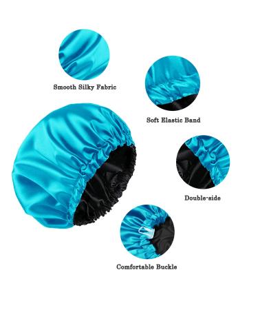 Silk Satin Bonnet Pack of 2 - Blue Purple Reversible Shower Cap for Sleeping - Buy Online on GoSupps.com