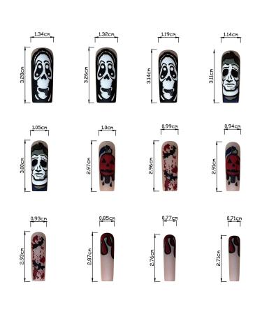 Extra Long Halloween Press on Nails - Pumpkin Ghost & Bat Design | Matte Nude Coffin Full Cover Fake Nails - 24 Pcs with Adhesive Jelly Glue - Buy Online on GoSupps.com