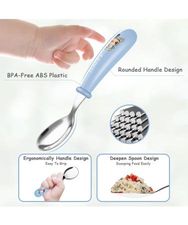 Vicloon Baby Fork and Spoon Set - Stainless Steel Toddler Utensils for Feeding - Pig Pink/Blue/Green - Buy Online on GoSupps.com