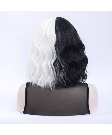 Morticia White & Black Short Curly Wig | Heat-Resistant Synthetic Bob with Full Bangs - Perfect for Women - Buy Online on GoSupps.com