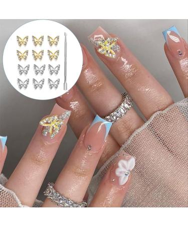 Silver Butterfly Nail Charms+Dual Head Nail Cuticle Pusher 3D Nail Charms Butterflies Shape Nail Gems Butterfly Decorations Alloy Butterfly Nail Art Charms Supplies DIY Manicure Design - Buy Online on GoSupps.com