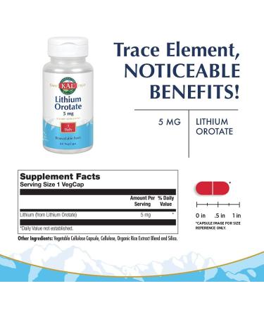KAL Lithium Orotate 5mg - 60 VegCaps | Mood Support & Cognitive Health - Buy Online on GoSupps.com