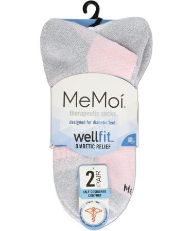 MeMoi Diabetic Half Cushion Quarter Socks - 2 Pairs Pink/White Size 9-11 | Comfortable & Supportive International Shipping - Buy Online on GoSupps.com