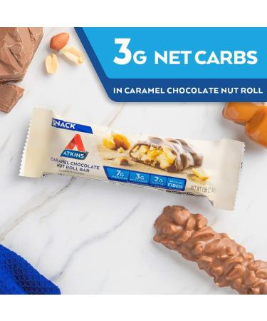 Atkins Caramel Chocolate Nut Roll Bar - Keto-Friendly Snack (5 Bars, 1.55oz) - Buy Online on GoSupps.com
