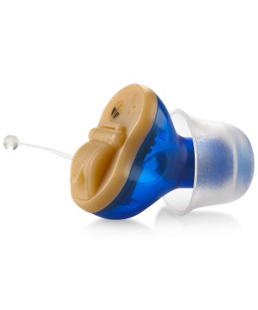Premium Digital Hearing Amplifier - Invisible in Canal (CIC) In-Ear Mini Sound Enhancer, Near-Invisible, Noise Cancelling, Personal Sound Hearing Amplifier - Left Ear, Blue - MZ-45