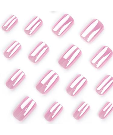 24 Pink Aurora Press-On Nails | Short Angular French Artificial Nails for Women & Girls | Full Cover Acrylic Nail Decorations - Buy Online on GoSupps.com