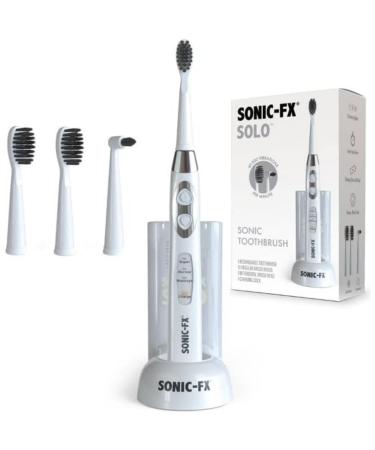 Sonic-FX Solo Sonic 3 Brushing Modes Toothbrush with Smart Timer Rechargeable Charging Dock | Electric 1 Interdental and 2 Tooth Brush Heads Toothbrush Includes Replacement of Heads White 3 Pack - White