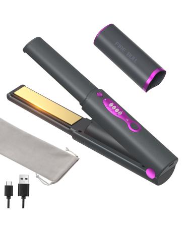 Cordless Hair Straightener with Titanium Plates 2-in-1 Rechargeable Straightener and Curler Fast Heat 3 Temp Adjustable Portable for Travel Gray