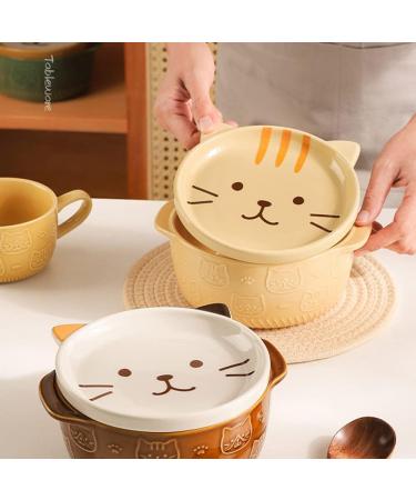 yuoseg Cartoon Japanese Ceramic Cat Dog Noodle Bowls with Lids Cute Animal Soup Salad Fruit Bowl Kitchen Tableware A - Buy Online on GoSupps.com
