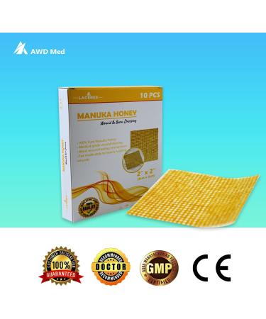 AWD Manuka Honey Gauze Dressing - Medical Grade Honey Patches for Wound Care - 2 x 2 Inches, 10 Count - Buy Online on GoSupps.com