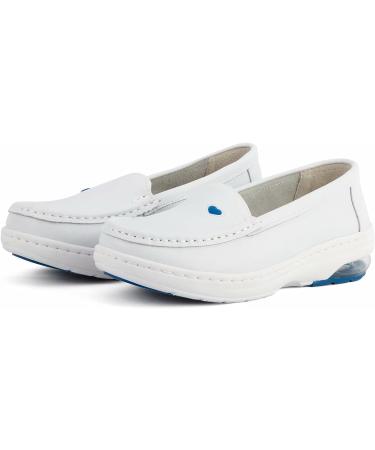 MaxMuxun Women's Non Slip Leather Nursing Shoes - Comfortable Slip-on Loafers for Restaurant Work - Blue, Size 5.5 - Buy Online on GoSupps.com