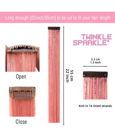 Twinkle Sparkle Clip in Colored Hair Extensions with Glitter Highlights - 22 Long, Straight Synthetic Hairpiece for Women, Girls, Kids - Pink Macaron Festival Gift - Buy Online on GoSupps.com