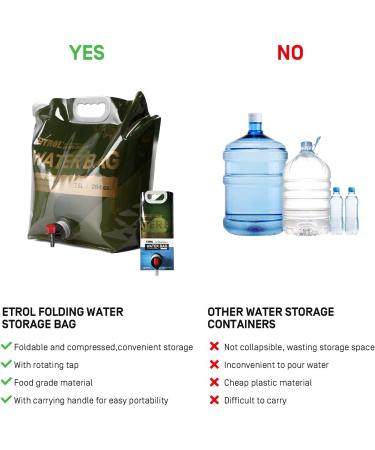 ETROL 2 Gallon Collapsible Water Container Bag - 2 Pack | BPA Free Food Grade | Emergency Storage with Spigot | Portable Foldable Bottle for Sports Outdoors | Olive Green 7.5L (2 pieces) - Buy Online on GoSupps.com