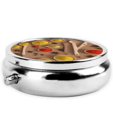 Mini Round Pill Box with Seasoning Print - 3 Compartment Portable Pill Organizer for Travel Home & Office - Buy Online on GoSupps.com