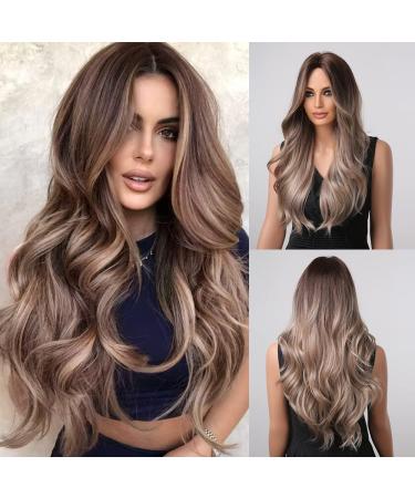 Uevies synthetic wig brown gray wavy wavy natural real looking for women 66 cm Halloween cosplay party for everyday use brown gray body wave AW