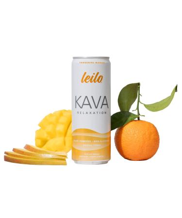 LEILO | Kava Powered Sparkling Relaxation Drink | Tangerine Mango - Non-ALC Calming Beverage | 12 fl oz Cans (Pack of 12) Classic | Tangerine Mango 12 Fl Oz (Pack of 12)