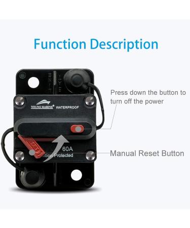 12V-48V DC 60A Marine Circuit Breaker for Boat Trolling | Manual Reset, Water Proof, Surface Mount - Buy Online on GoSupps.com