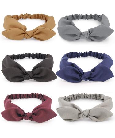 6 Pcs Hogoo Bow Headbands for Women Cute Headband Vintage Solid Color Stretchy Hair Bands Fashion Turban Fabric Headwrap Hair Accessories for Women Girls 6 Pcs Vintage Solid Color