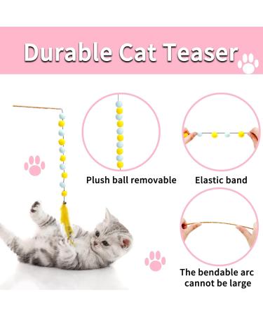 Fanshiontide 3 Packs Cat Wand Interactive Cay Toy Cat Feather Toys with Plush Balls and Bells Cat Teaser Wand for Indoor Cat Kitten Hunting Exercising Eliminating - Buy Online on GoSupps.com