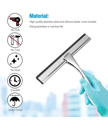 Stainless Steel Shower Squeegee for Glass Doors - Premium Bathroom and Car Window Cleaner with Suction Cup Hook - Buy Online on GoSupps.com
