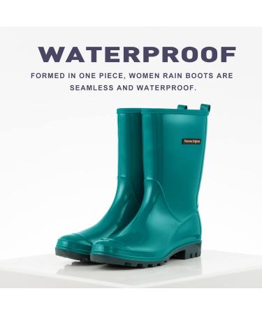 Planone Women's Mid Calf Rain Boots - Waterproof & Anti-Slip Garden Shoes for Ladies - Comfortable Insoles & Stylish Design - Copper Green, Size 8.5 - Buy Online on GoSupps.com